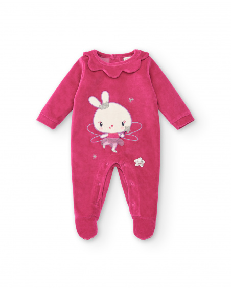 Fuchsia romper for girls with a ballerina bunny design from the Glitter Tales collection