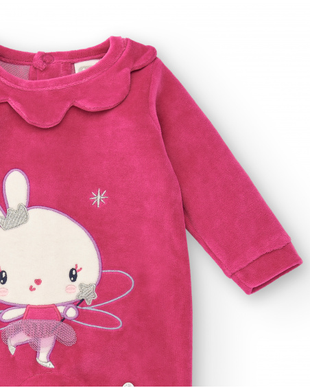 Fuchsia romper for girls with a ballerina bunny design from the Glitter Tales collection