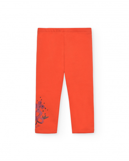 Leggings for girls in orange with floral detail Super Natural collection