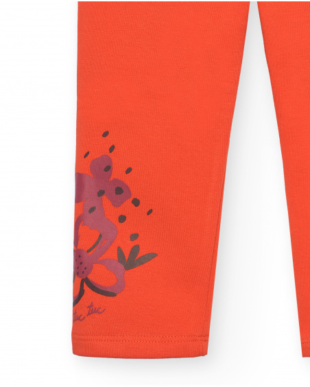 Leggings for girls in orange with floral detail Super Natural collection