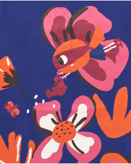 Girls' fleece t-shirt in blue with floral print from the Super Natural collection