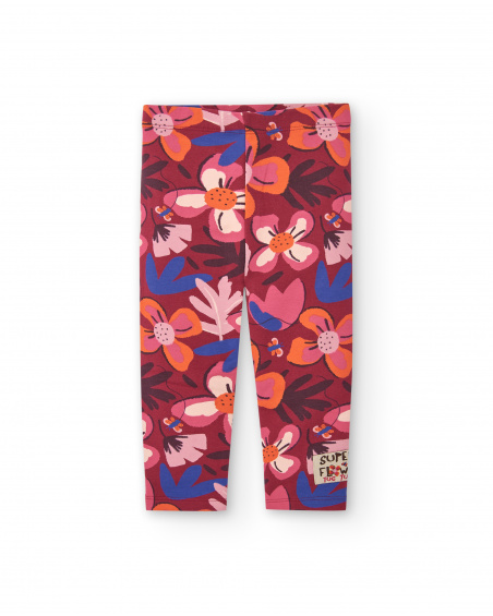 Leggings for girls in red with floral print Super Natural collection