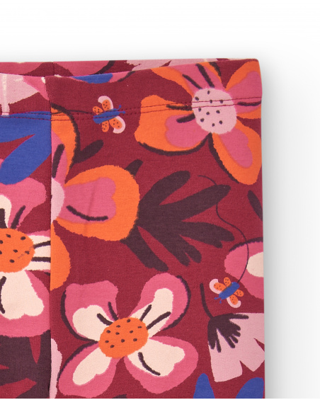 Leggings for girls in red with floral print Super Natural collection
