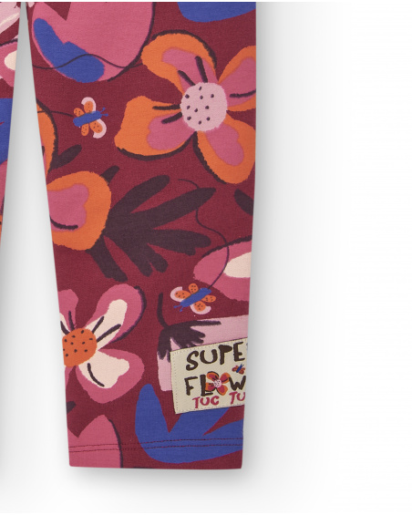 Leggings for girls in red with floral print Super Natural collection