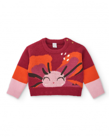 Girl's sweater in red with smiley face design Super Natural collection