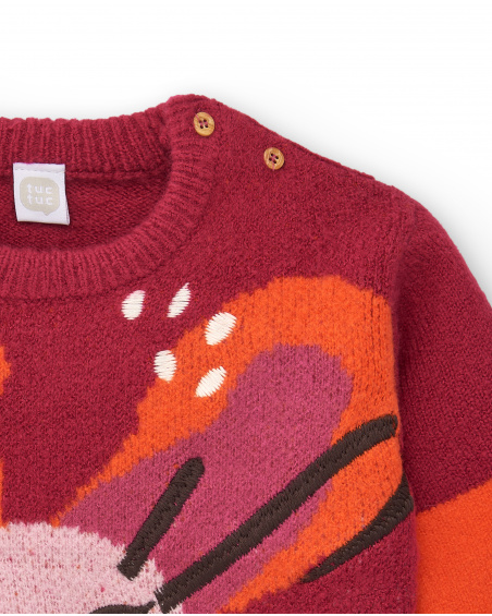Girl's sweater in red with smiley face design Super Natural collection