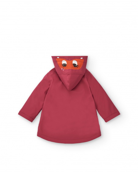 Girl's waterproof jacket in red with hood and floral print Super Natural collection