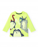 Yellow long-sleeved t-shirt with penguin print for boys from the Freezy collection