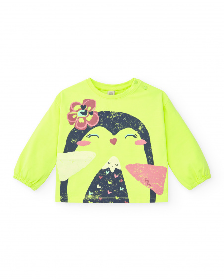 Neon green penguin sweatshirt for girls from the Freezy collection