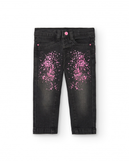 Denim pants for girls in grey with splash print from the Cosmic girl collection