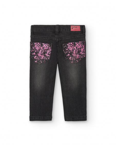 Denim pants for girls in grey with splash print from the Cosmic girl collection