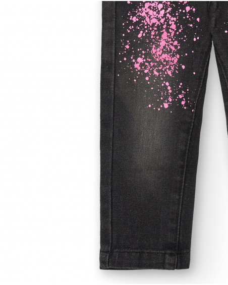 Denim pants for girls in grey with splash print from the Cosmic girl collection
