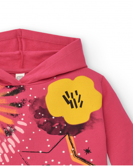 Fuchsia hoodie for girls with stars and moon design from the Cosmic Girl collection