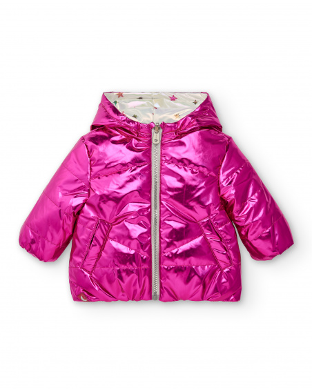 Quilted jacket for girls in metallic pink with reversible hood from the Cosmic girl collection