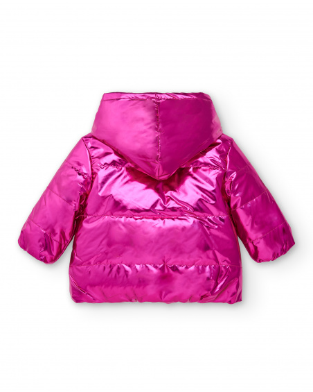 Quilted jacket for girls in metallic pink with reversible hood from the Cosmic girl collection