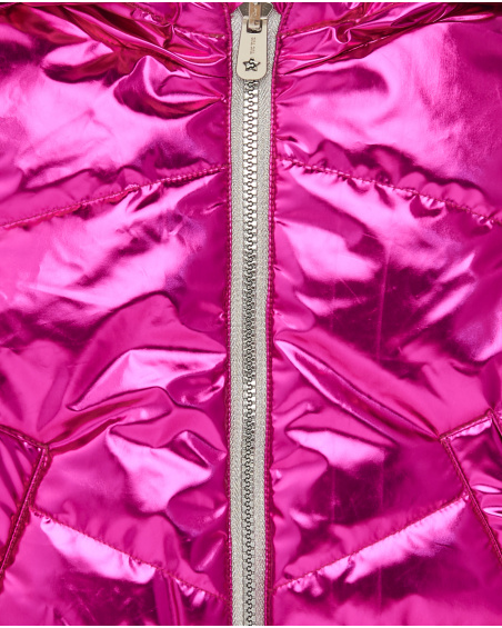 Quilted jacket for girls in metallic pink with reversible hood from the Cosmic girl collection