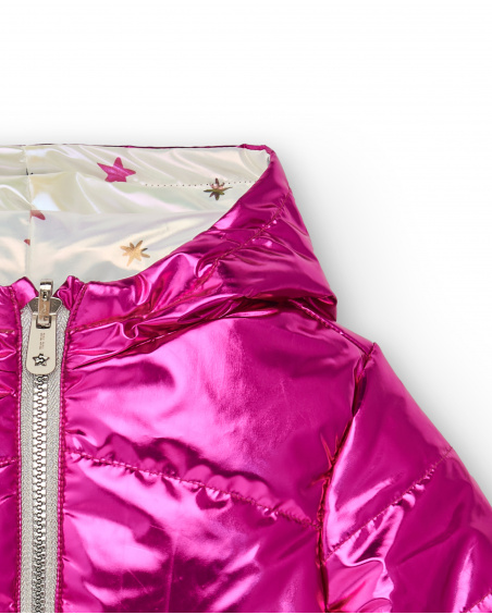Quilted jacket for girls in metallic pink with reversible hood from the Cosmic girl collection