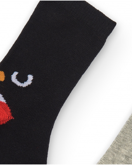 Set of 2 boys socks in black and grey with tiger design from the Cartoon Calling collection