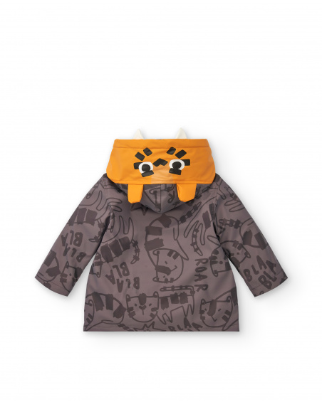 Waterproof jacket for boys in grey with tiger hood from the Cartoon Calling collection