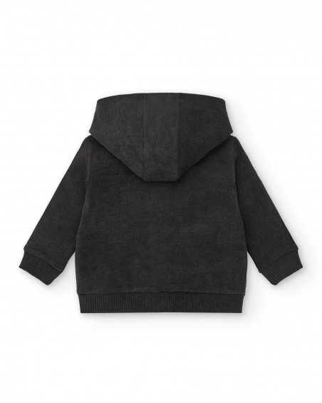 Black plush sweatshirt for boys with hood and London print from the Cartoon Calling collection