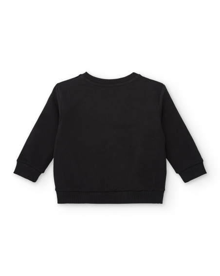 Black plush sweatshirt for boys with tiger print from the Cartoon Calling collection
