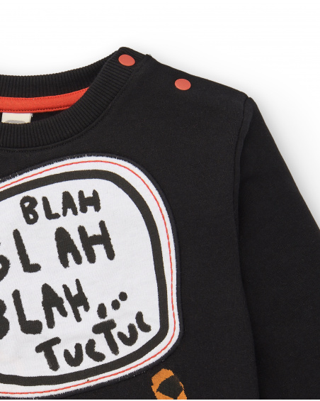 Black plush sweatshirt for boys with tiger print from the Cartoon Calling collection