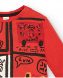Red children's t-shirt with comic-style design from the Cartoon Calling collection Red children's t-shirt with comic-style design from the Cartoon Calling collection