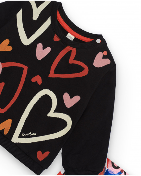 Girl's sweatshirt and leggings set in black and pink with hearts from the Cartoon Calling collection