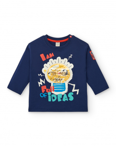 Navy blue boy's t-shirt with "Full of Ideas" print from the Big Brains collection