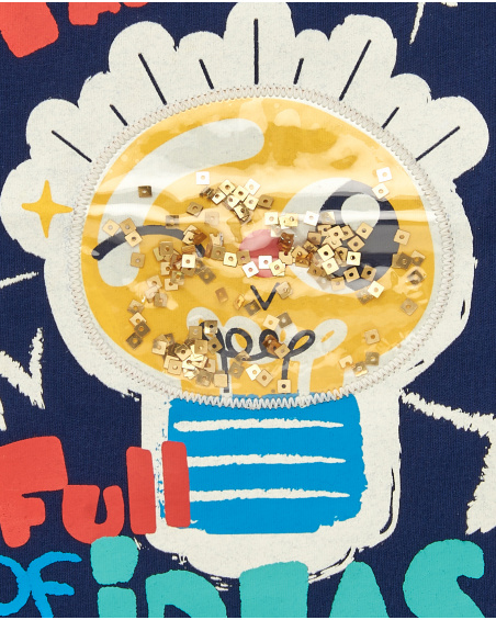Navy blue boy's t-shirt with "Full of Ideas" print from the Big Brains collection