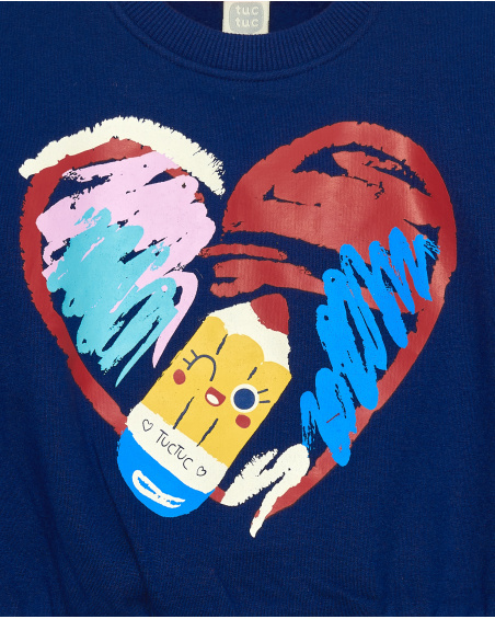 Girl's navy blue sweatshirt with heart and pencil print from the Big Brains collection