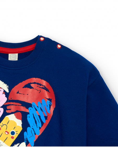 Girl's navy blue sweatshirt with heart and pencil print from the Big Brains collection