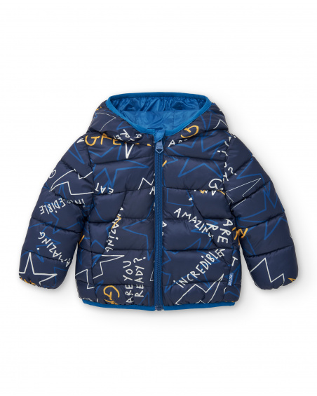 Technical parka for boys in navy blue with graphic print from the Amazing collection