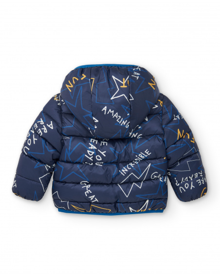 Technical parka for boys in navy blue with graphic print from the Amazing collection