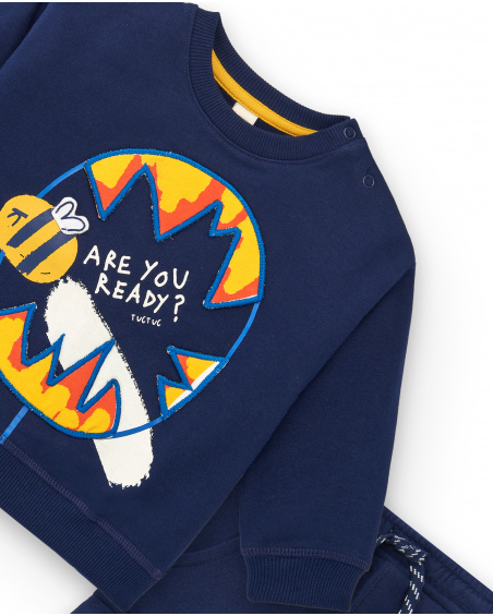 Boys' sweatshirt and cargo fleece pants set in navy blue with bee print from the Amazing collection