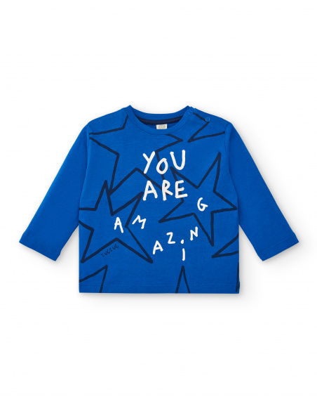 Boys' knitted t-shirt in blue with star print and message from the Amazing collection