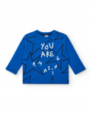 Boys' knitted t-shirt in blue with star print and message from the Amazing collection Boys' knitted t-shirt in blue with star print and message from the Amazing collection