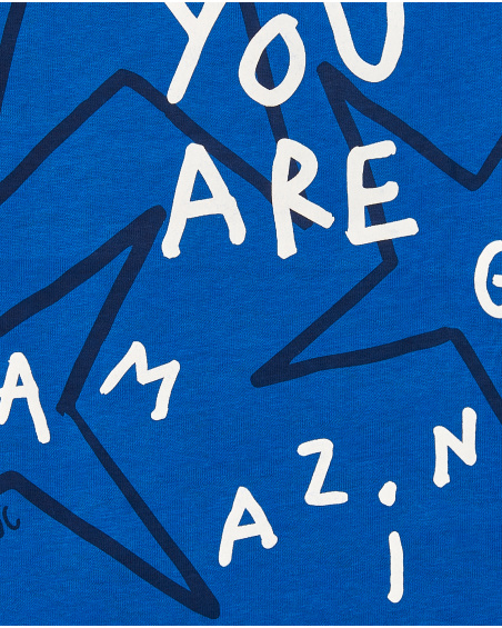 Boys' knitted t-shirt in blue with star print and message from the Amazing collection