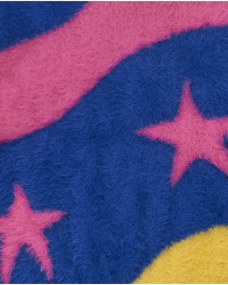 Fuchsia knitted dress for girls with a star design from the Amazing collection
