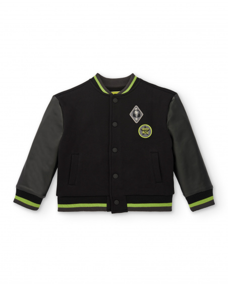 Black varsity jacket with green details for boys from The Real Beat collection