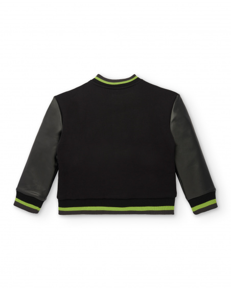 Black varsity jacket with green details for boys from The Real Beat collection