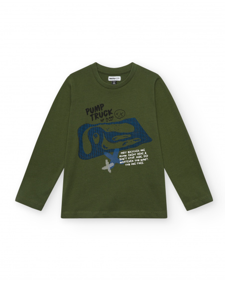 Green long-sleeved T-shirt with Pump Track print for boys from the City Explorer collection