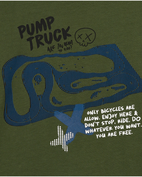 Green long-sleeved T-shirt with Pump Track print for boys from the City Explorer collection