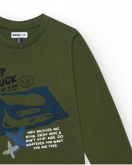 Green long-sleeved T-shirt with Pump Track print for boys from the City Explorer collection