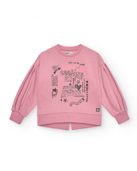 Sudadera rosa con mangas abullonadas y estampado colección Rebel Dreamers