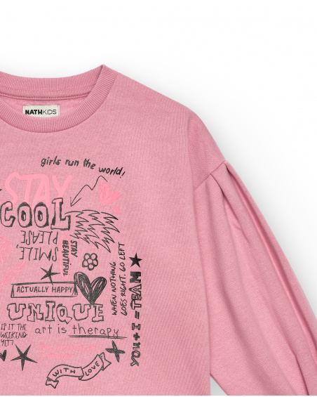Sudadera rosa con mangas abullonadas y estampado colección Rebel Dreamers