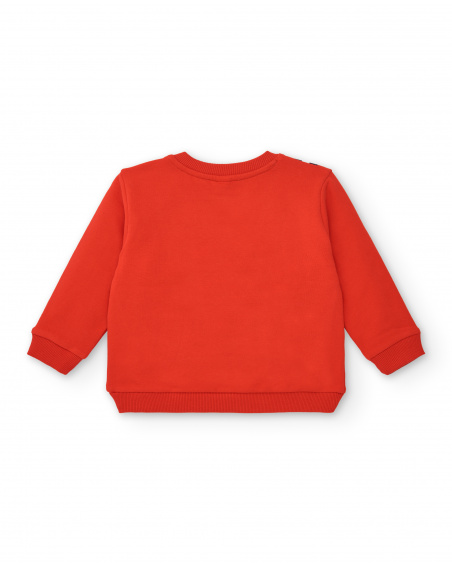 Red girl's sweatshirt with backpack print and fun details from the Big Brains collection
