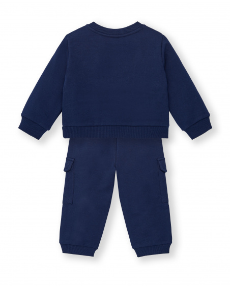Boys' sweatshirt and cargo fleece pants set in navy blue with bee print from the Amazing collection