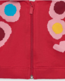 Fleece jacket for girls in red with a floral print and hood Happy Garden