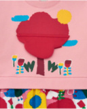 Fleece dress for girls in pink with a 3D tree detail and floral print Happy Garden